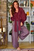 Vivienne Plaid Relaxed Barrel Pant Aubergine & Denim